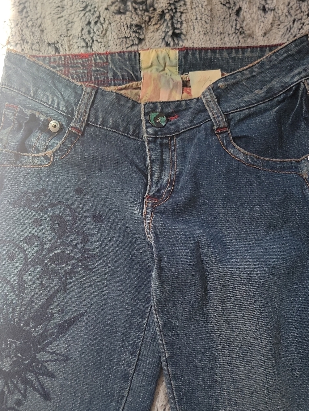 Vintage Marlow Embroidered Low Rise Bootcut Jeans Sz 28 / 7 Y2K Tribal Flare